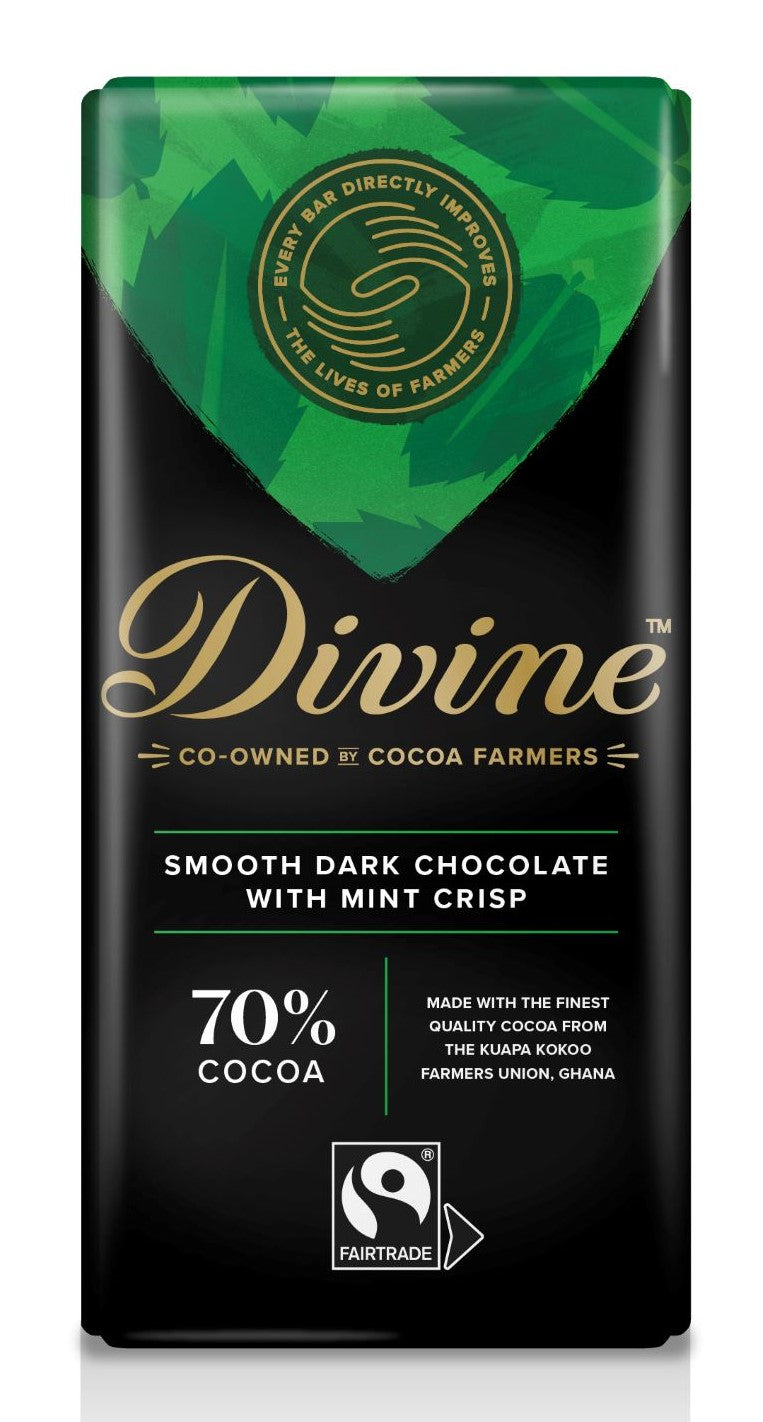 Divine Dark Chocolate 70% with Mint Crisp, 90g 15-p
