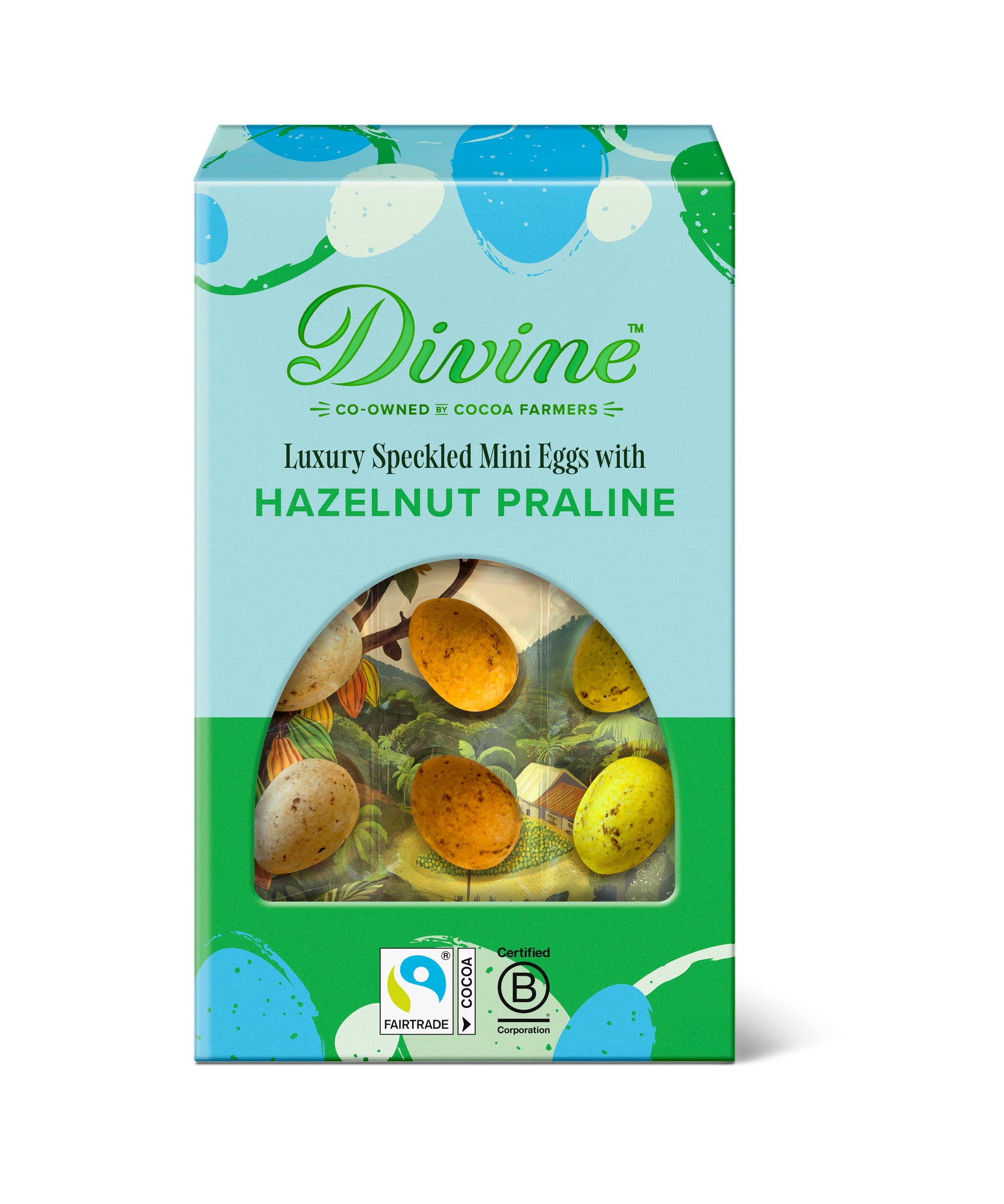 Divine Luxury Speckled Mini Eggs with Hazelnut Praline, 150g 14-p