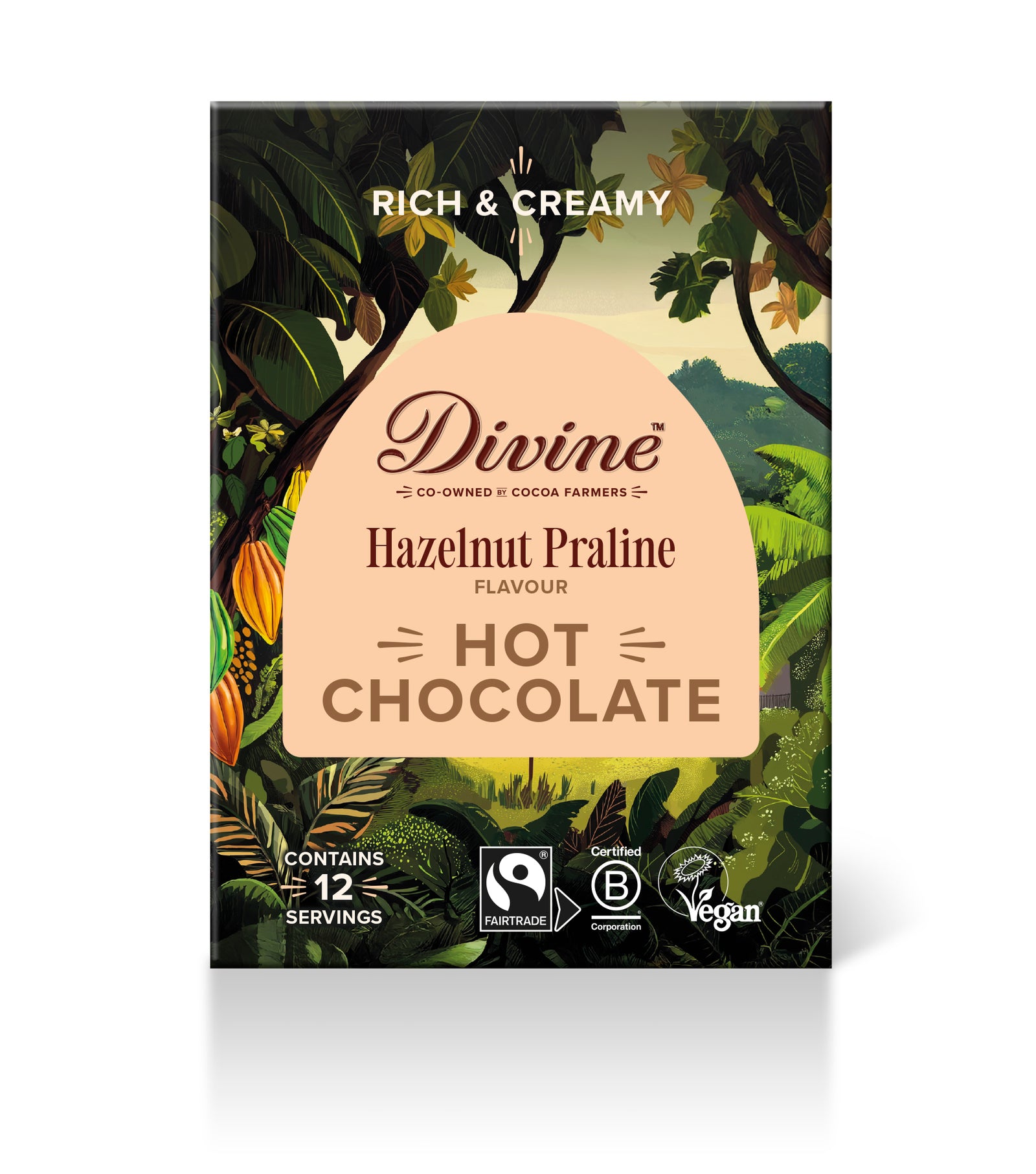 Divine Hot Chocolate Hazelnut praline, 250g 6-p