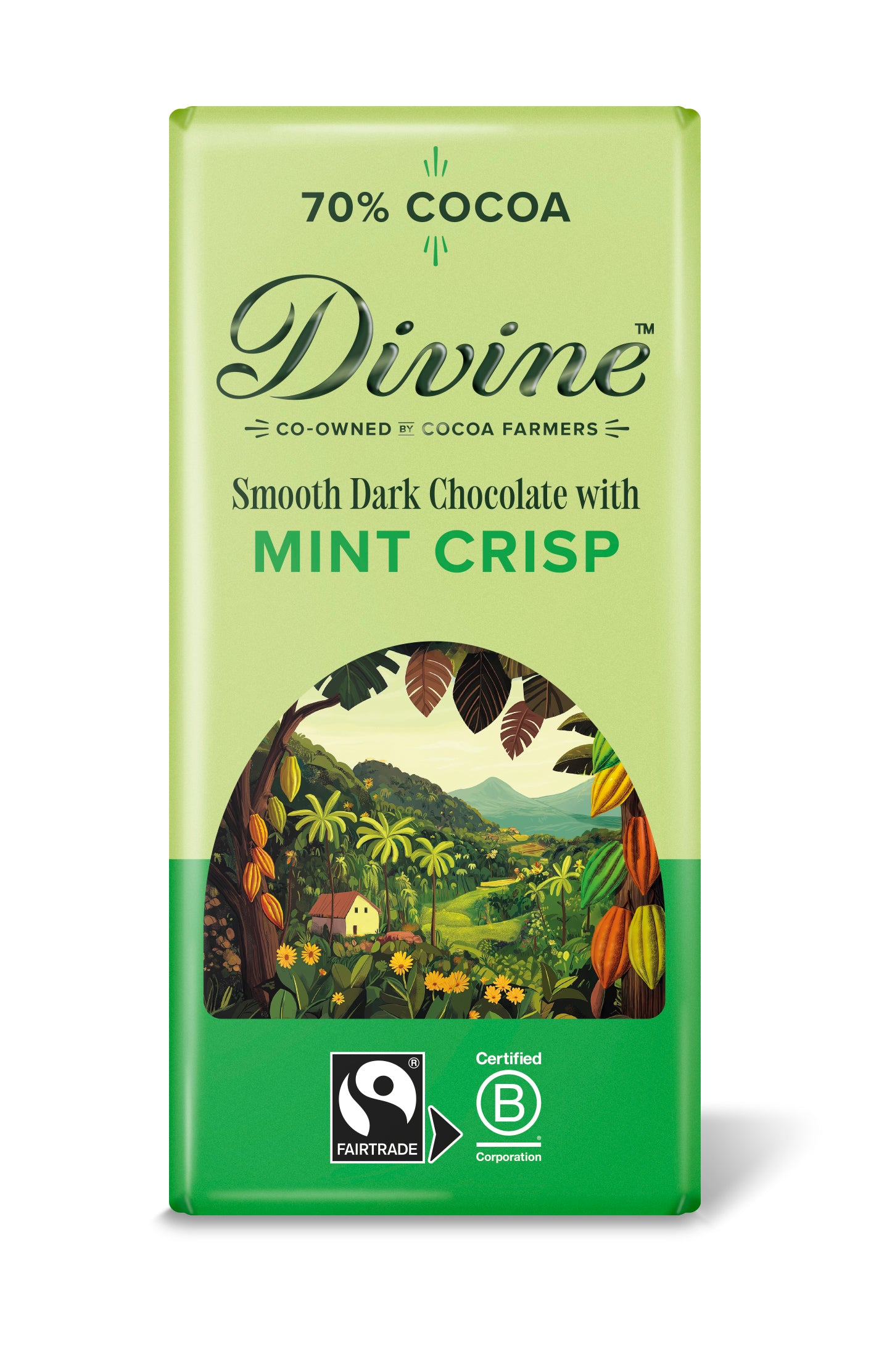 Divine Dark Chocolate 70% with Mint Crisp, 90g 15-p