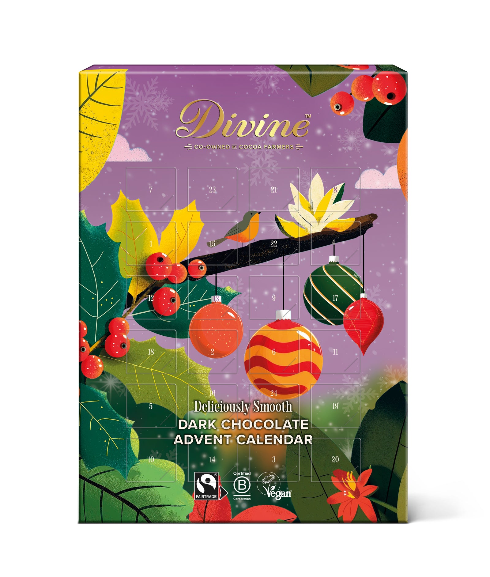 Divine Adventskalender Mörk Choklad 70%, 85g 12-p
